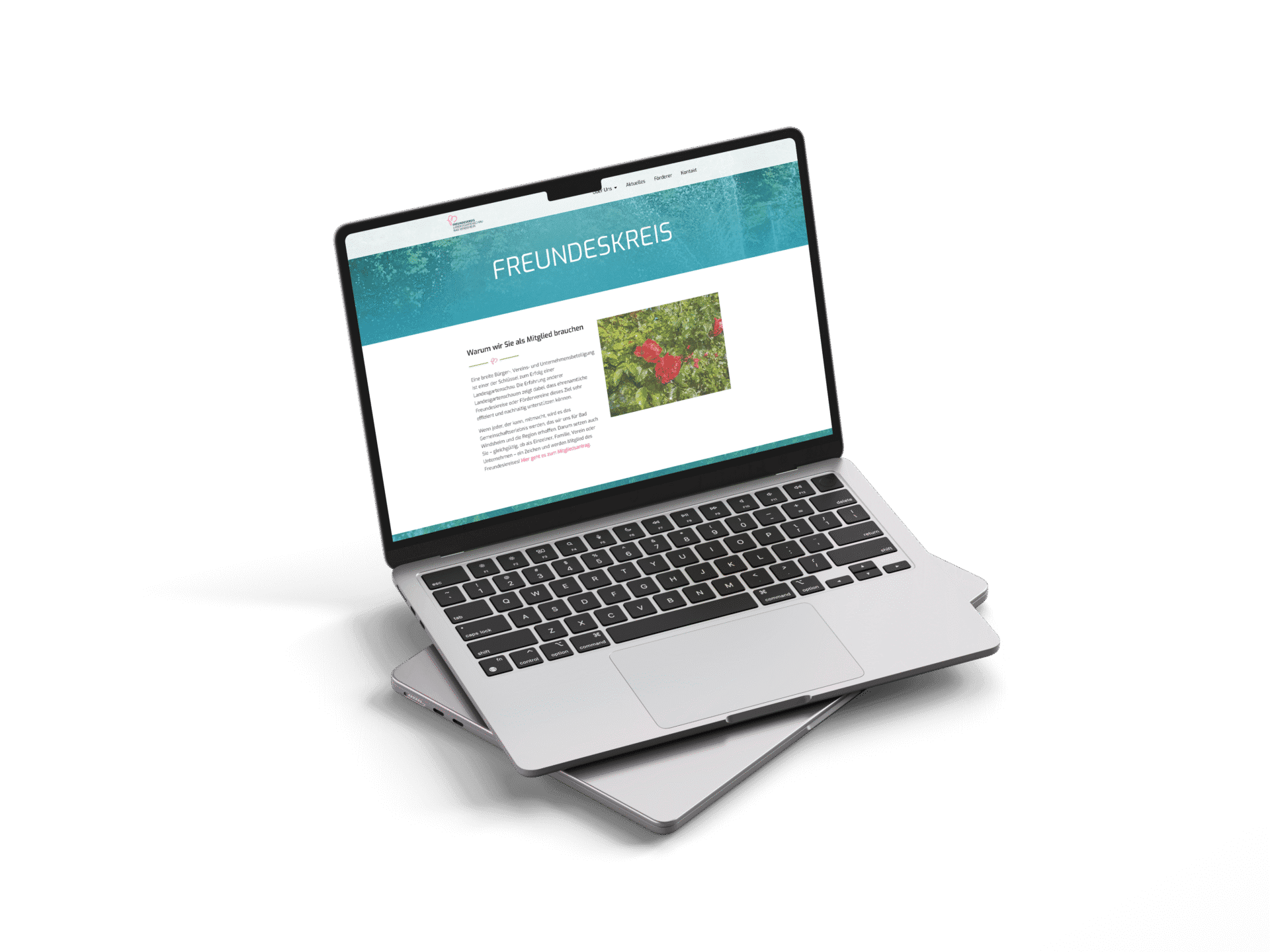 Laptop zeigt die neue Internetseite des Freundeskreises der Landesgartenschau